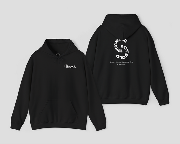 Black Thread Classic Soft Unisex Hoodie featuring a kangaroo pocket and logo on the front and back.