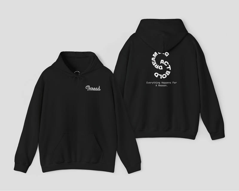 Black Thread Classic Soft Unisex Hoodie featuring a kangaroo pocket and logo on the front and back.