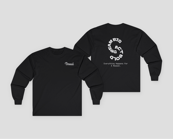 Thread Classic Unisex Long Sleeve Tee in black with front logo and motivational back print.