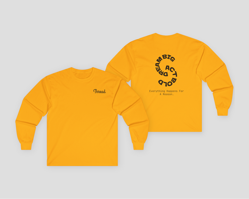 Yellow Thread Classic Unisex Long Sleeve Tee with inspirational typography on back, perfect for casual, eco-conscious outfits.