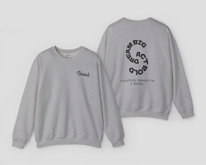 Thread Classic Unisex Crewneck Sweatshirt, gray, featuring logo and motivational print on back, comfortable and stylish for any occasion.