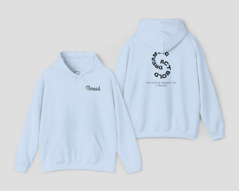 Light blue Thread Classic Soft Unisex Hoodie featuring kangaroo pocket and unique back print, perfect for casual outfits.