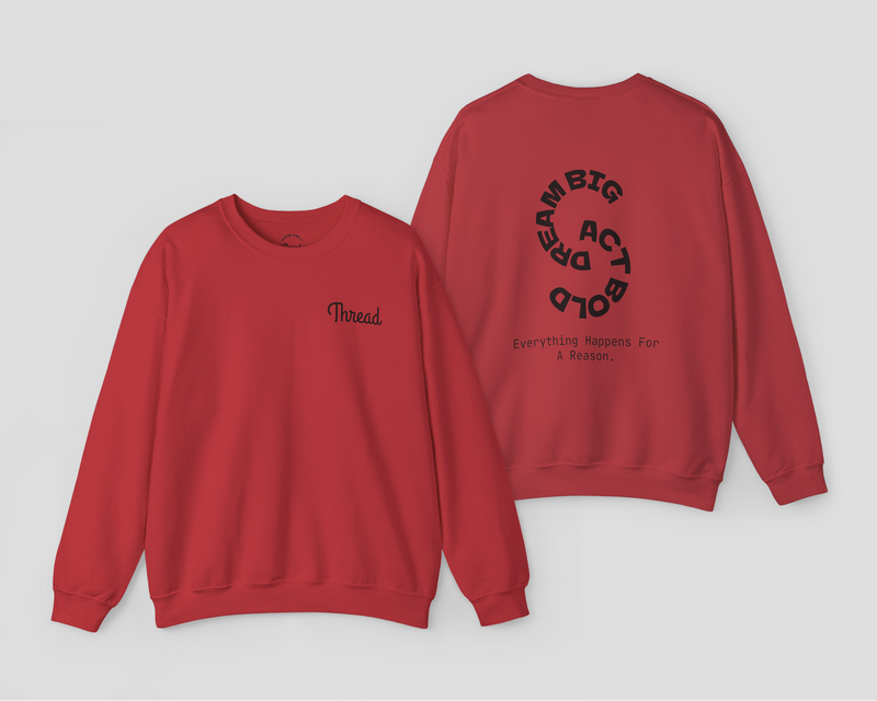 Red Thread Classic Unisex Crewneck Sweatshirt with front logo and motivational text on the back.