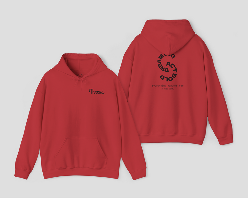 Thread Classic Soft Unisex Hoodie in red, featuring kangaroo pocket and unique logo design for cozy casual wear.