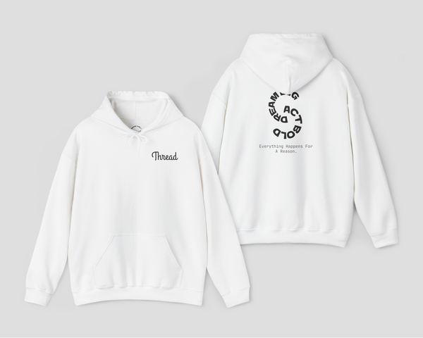 White Thread Classic Soft Unisex Hoodie featuring a kangaroo pocket and stylish logo on the front and back.